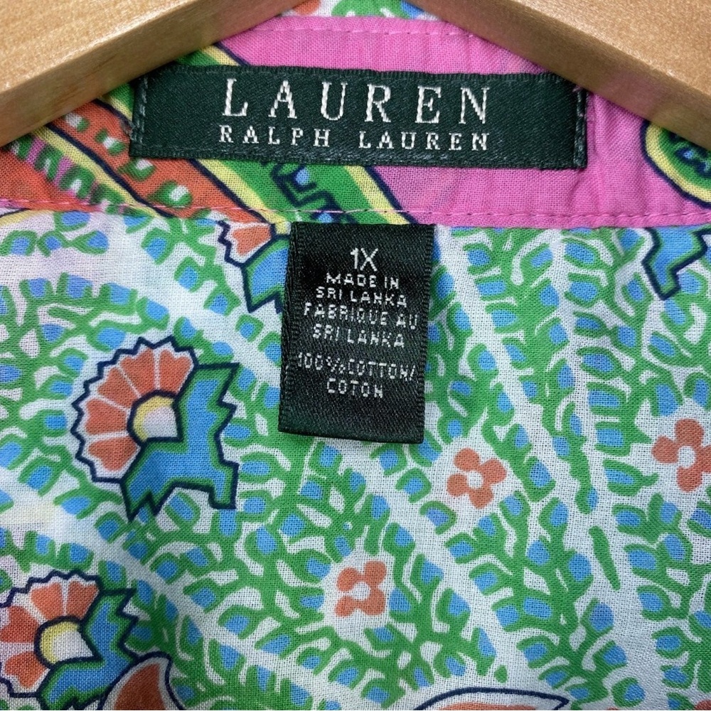 Lauren Ralph Lauren Shirt Womens 1X Plus Multicolor Paisley 3/4 Sleeve Button Up - Picture 3 of 6